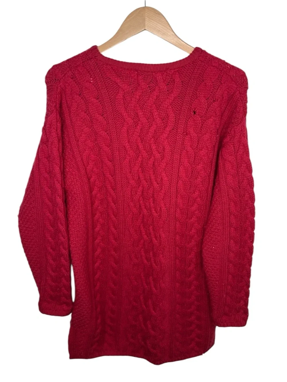 Aran Crafts Red Merino Wool Cashmere Cable Knit Sweater Men Size S PILLING